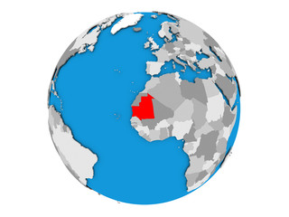 Mauritania on globe isolated