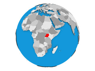 Uganda on globe isolated