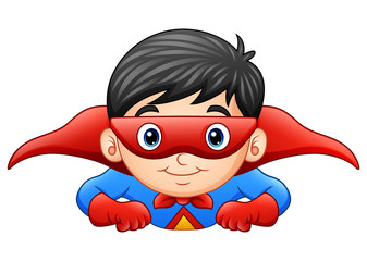 Cartoon superhero boy flying