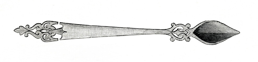 Ornamented wooden spoon,  India (from Meyers Lexikon, 1896, 13/338/339)