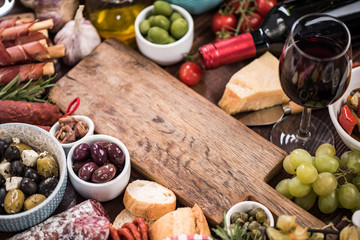 Spanish tapa copy space mockup, overhead