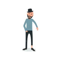 Obraz premium Exhausted and completely wiped out cartoon guy in casual clothes, gesturing. Vector illustration. Modern flat design.