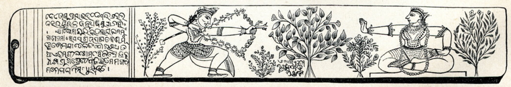 Indian script and illustrations (from Meyers Lexikon, 1896, 13/338/339)