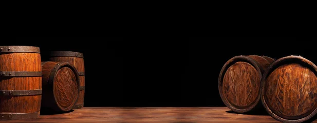 Foto auf Acrylglas Rustic wooden barrel on a night background © arsenypopel