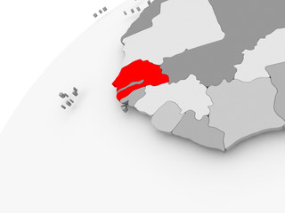 Senegal on grey political globe