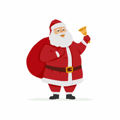 Happy Santa Claus ringing a bell - cartoon character illustration