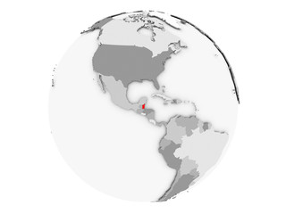 Belize on grey globe isolated