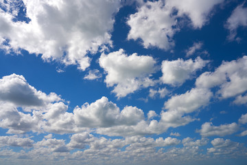 Blue summer sky white cumulus clouds