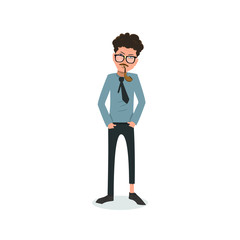 Exhausted and completely wiped out cartoon guy in casual clothes, gesturing. Vector illustration. Modern flat design.