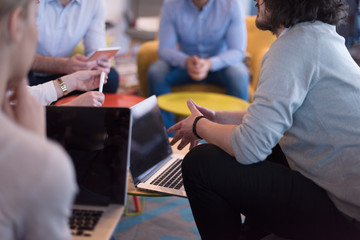 Startup Business Team At A Meeting at modern office building
