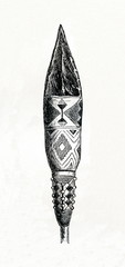 Obsidian spearhead from Admiralty Islands (from Meyers Lexikon, 1896, 13/390/391)