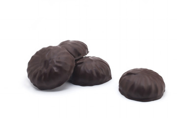 Marshmallow in chocolate on a white background
