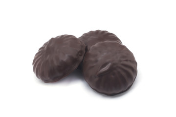 Marshmallow in chocolate on a white background