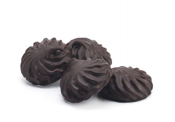 Marshmallow in chocolate on a white background