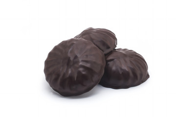 Marshmallow in chocolate on a white background
