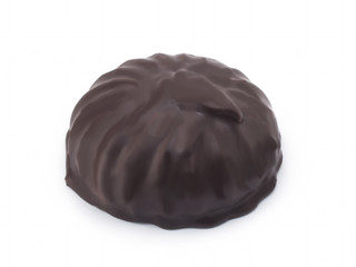 Marshmallow in chocolate on a white background