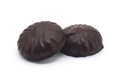 Marshmallow in chocolate on a white background
