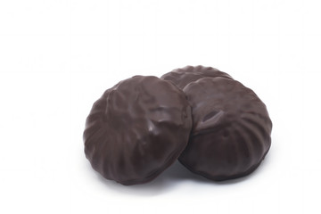 Marshmallow in chocolate on a white background