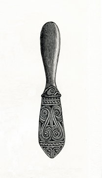 Carved wooden spatula for paan (mixture of areca nut, betel leaf and lime paste), Dore, New Guinea