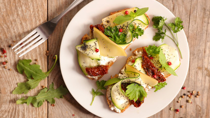 sandwich with cheese,zucchini and dry tomato
