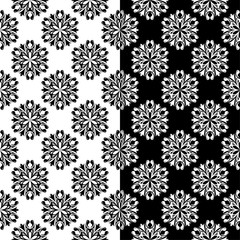 Black and white floral seamless patterns. Set of backgrounds