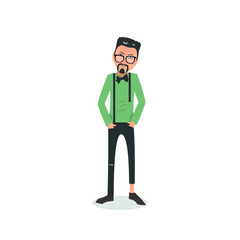 Exhausted and completely wiped out cartoon guy in casual clothes, gesturing. Vector illustration. Modern flat design.