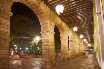 Merida city arcade arcs of Yucatan Mexico