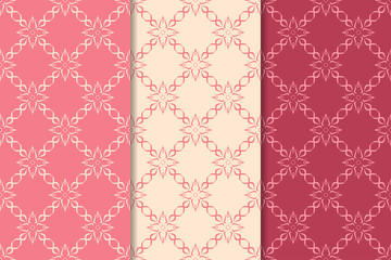 Set of floral ornaments. Cherry red vertical seamless patterns