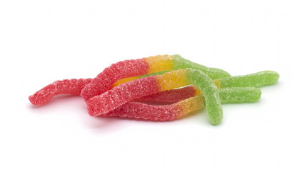 Tasty jelly candies on white background