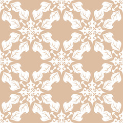 White floral pattern on beige seamless background