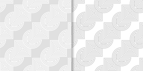 Light gray geometric ornaments. Set of seamless patterns