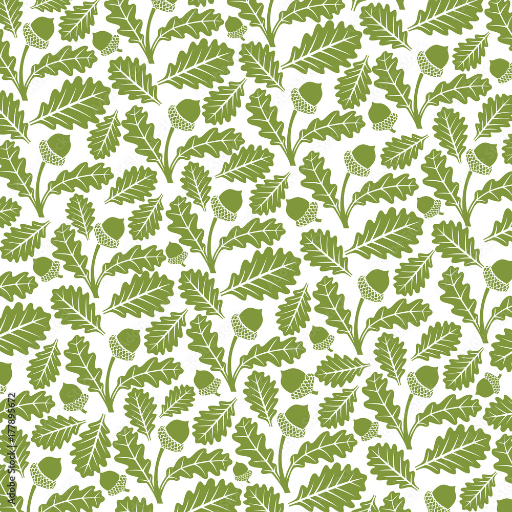 Wall mural background pattern with green acorn with leaves