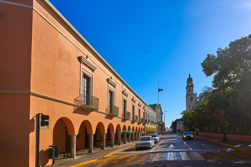 Merida city colorful facades Yucatan Mexico