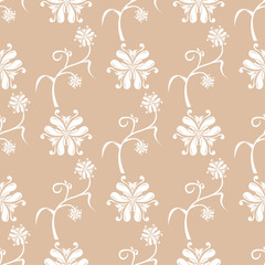 White floral seamless pattern on beige background