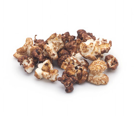 Popcorns flavored with sweet chocolate and mint piled up and isolated on white background
