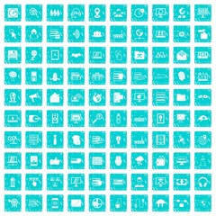 100 cyber security icons set grunge blue