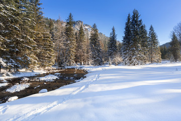 Fototapeta na wymiar Beautiful scenery of Tatra mountains at snowy winter, Poland