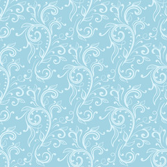 Floral ornaments. Blue seamless pattern