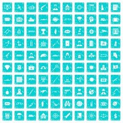 100 antiterrorism icons set grunge blue