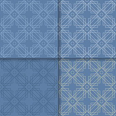 Geometric blue background. Abstract seamless wallpaper. Colored set
