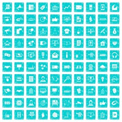 100 data exchange icons set grunge blue