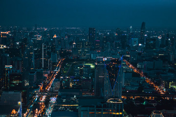 BANGKOK THAILAND - APRIL 2, 2017 : Bai Yoke 1and 2 formerly highest building in heart of bangkok thailand capital. Night and evening view of the city