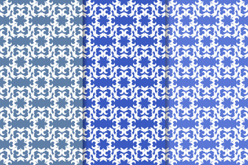 Set of floral ornaments. Blue vertical seamless patterns