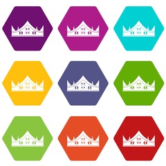 Royal crown icon set color hexahedron