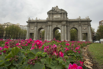 Madrid Spain. October 17, 2017. The door de Alcalá is in the Independence Square next to the source of Cibeles