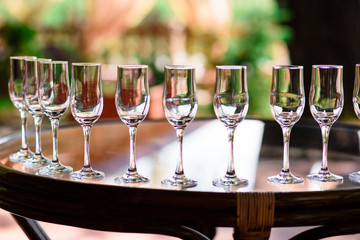 Wine glasses on the table.