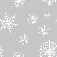 Snowflakes seamless pattern. Light gray background with christmas elements