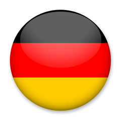 Flag of Germany in the form of a round button with a light glare and a shadow. The symbol of Independence Day, a souvenir, a button for switching the language on the site, an icon.