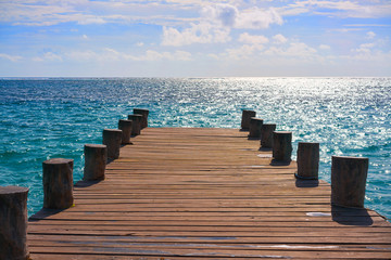 Fototapeta premium Riviera Maya wood pier Caribbean Mexico