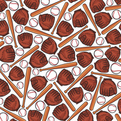 background pattern with baseball glove, ball and bat